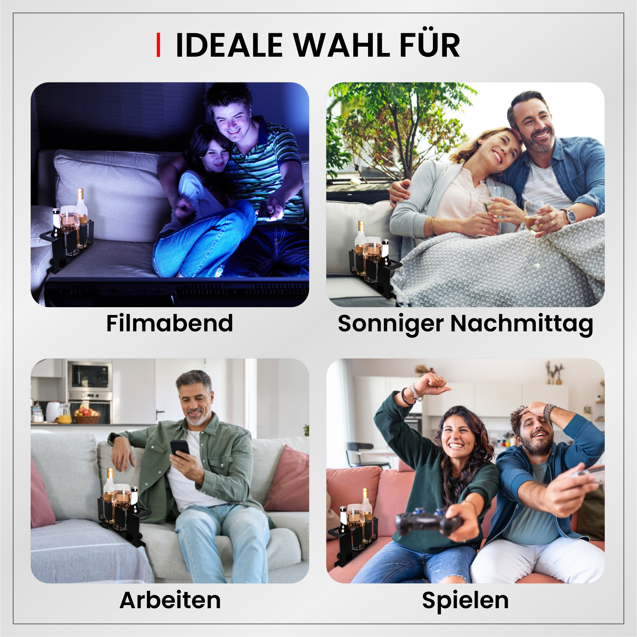 Getränkehalter für Sofa – Organizer für Gläser & Flaschen – Wohnaccessoire