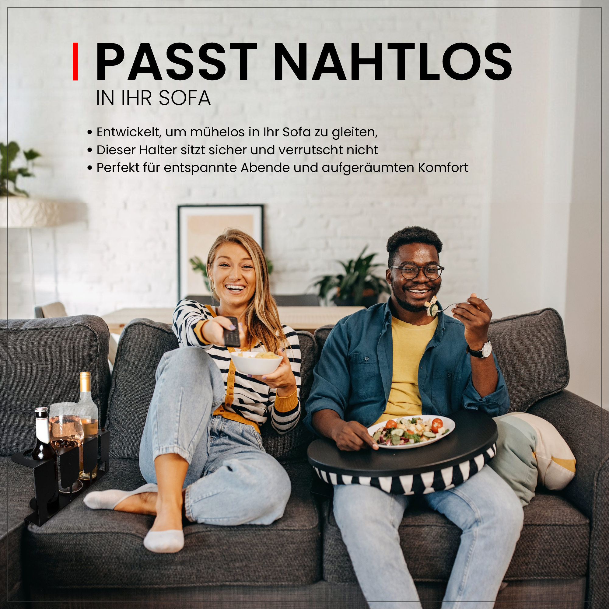 Getränkehalter für Sofa – Organizer für Gläser & Flaschen – Wohnaccessoire