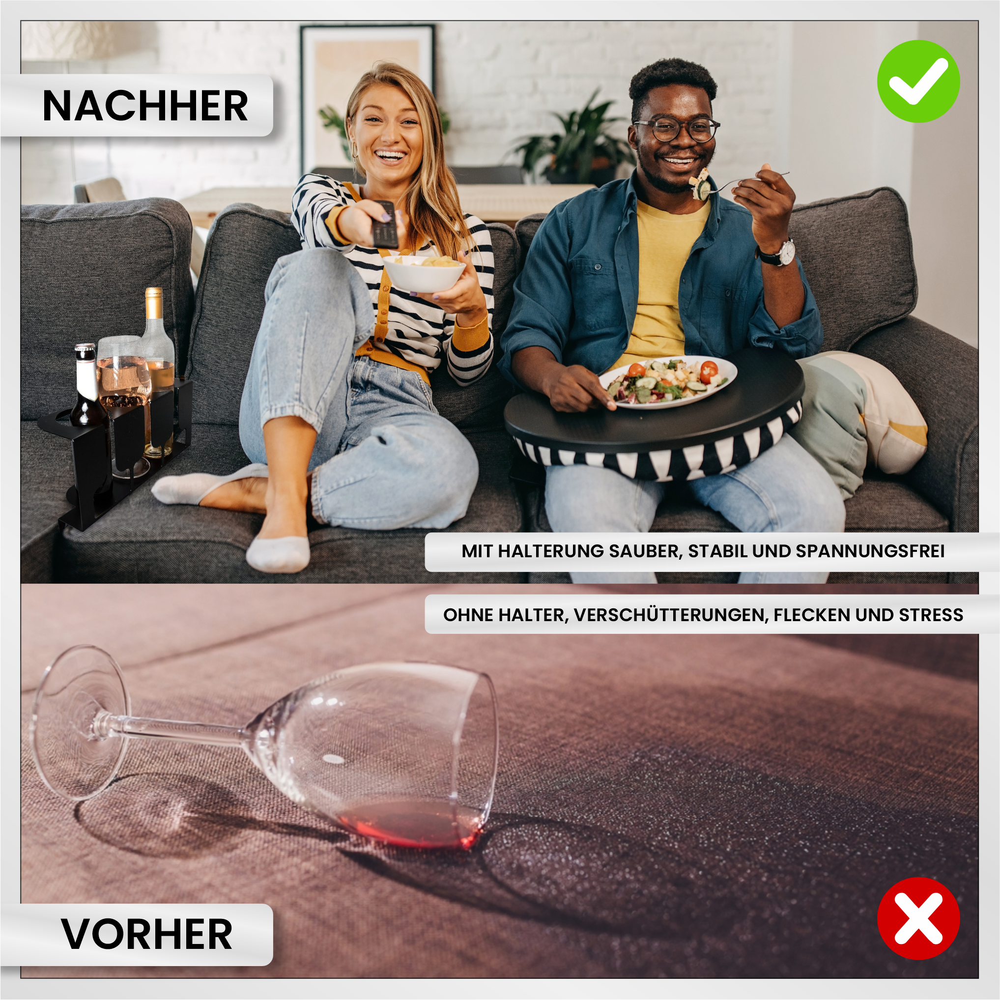 Getränkehalter für Sofa – Organizer für Gläser & Flaschen – Wohnaccessoire