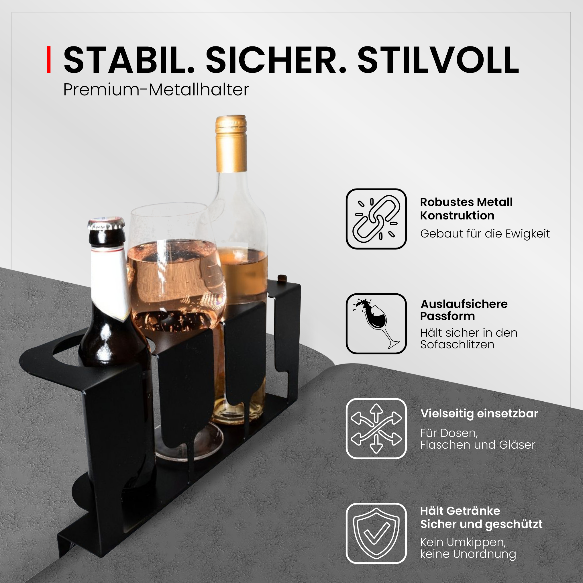 Getränkehalter für Sofa – Organizer für Gläser & Flaschen – Wohnaccessoire