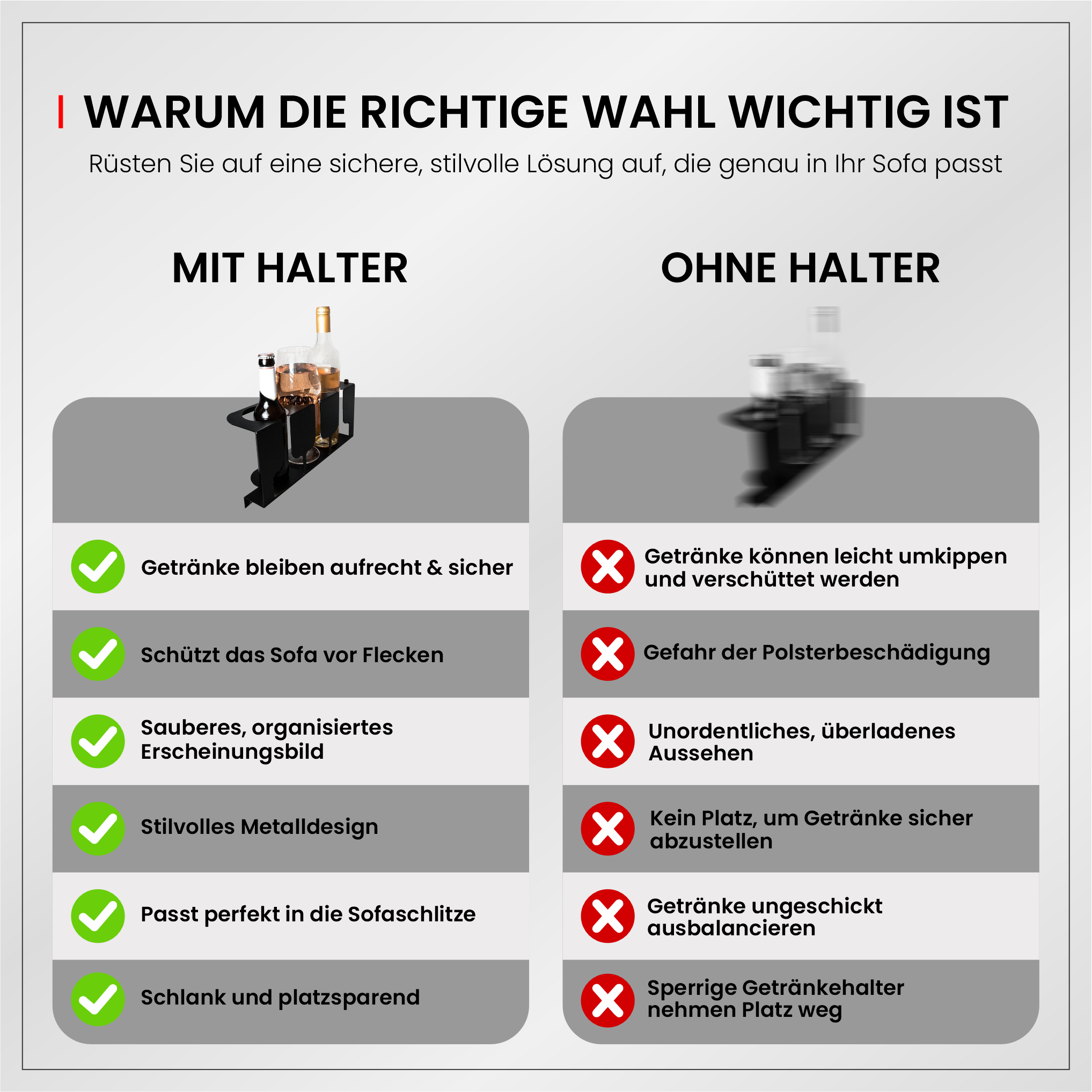 Getränkehalter für Sofa – Organizer für Gläser & Flaschen – Wohnaccessoire